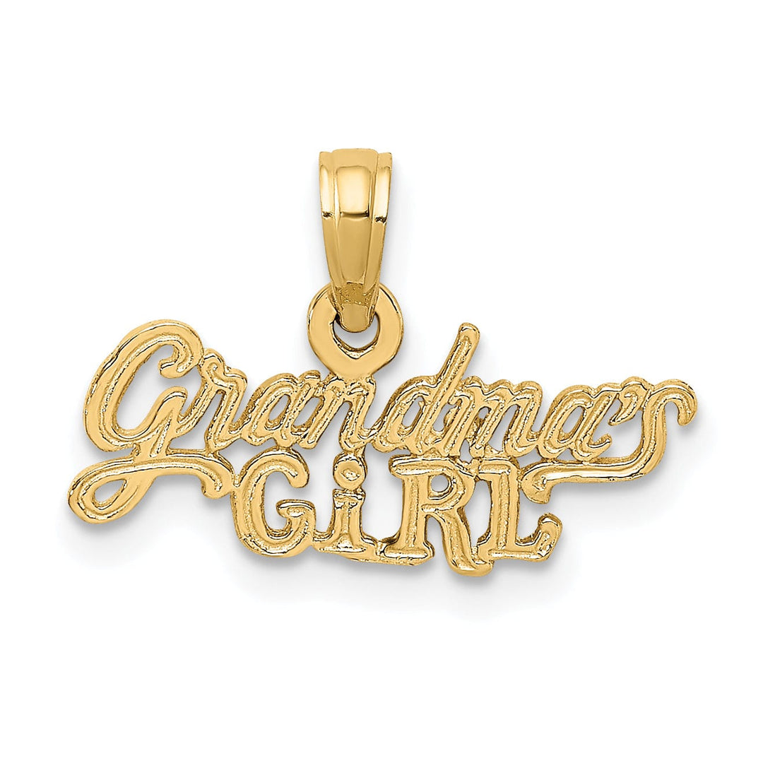 14k Yellow Gold Flat Back Polished Textured Finish GRANDMA'S GIRL in Script Design Charm Pendant