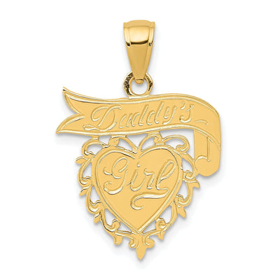 14k Yellow Gold Polished Finish Solid Flat Back DADDYS GIRL Heart & Engrave Banner Design Charm Pendant at $ 132.3 only from Jewelryshopping.com