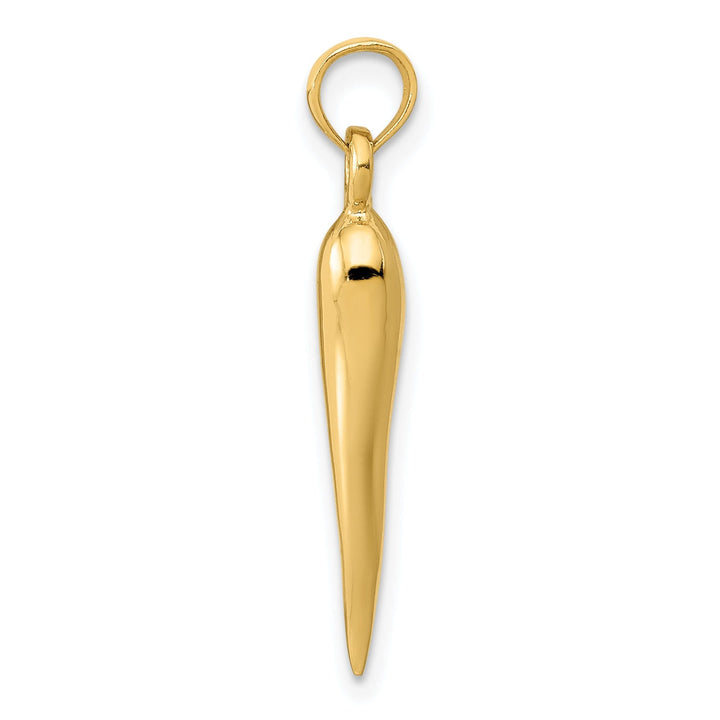 14k Yellow Gold Solid Polished Medium Size 3-D Italian Horn Pendant