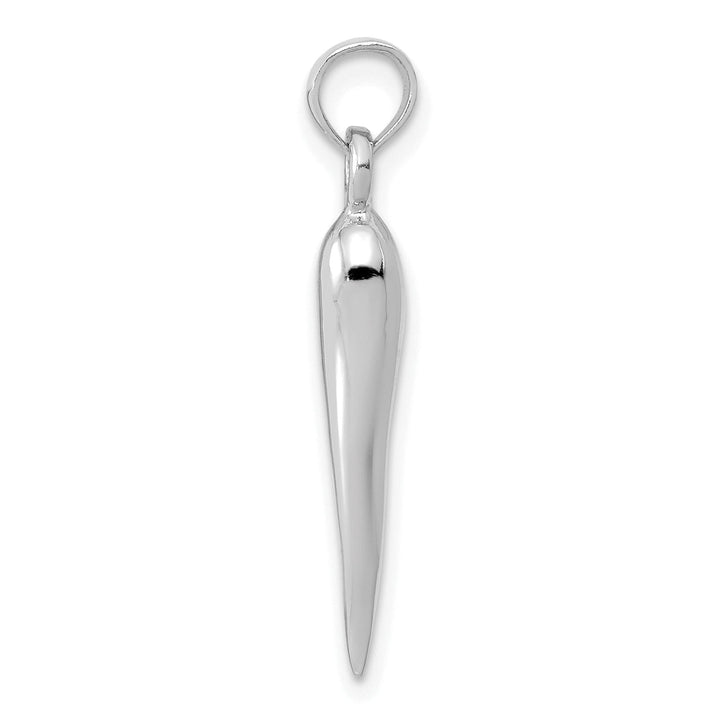 14k White Gold Solid Polished Finish Medium Size 3-Dimensional Italian Horn Charm Pendant