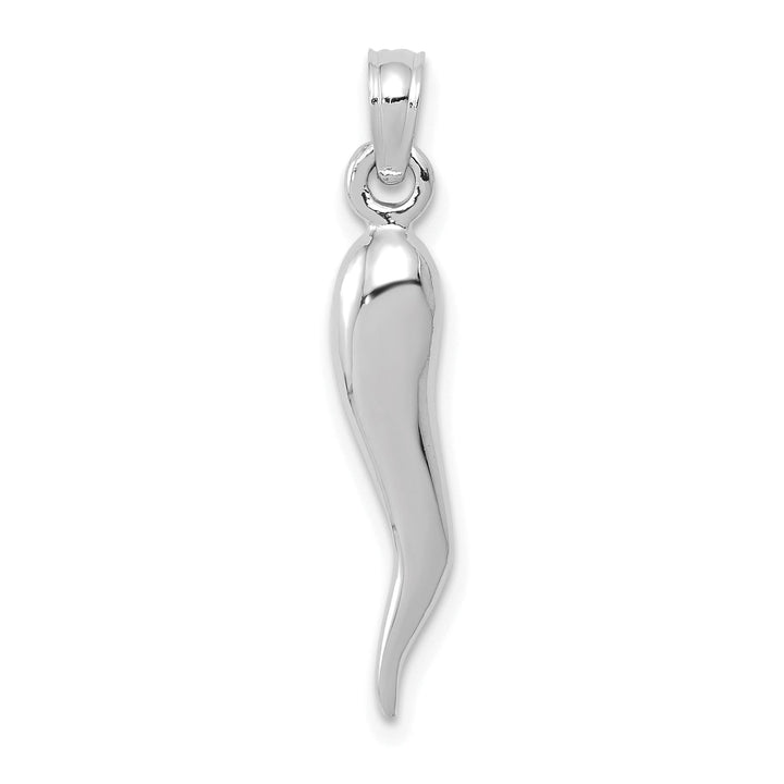 14k White Gold Solid Polished Finish Medium Size 3-Dimensional Italian Horn Charm Pendant