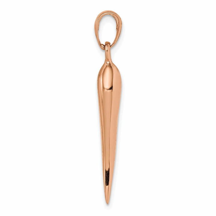 14k Rose Gold Solid Polished Large Size 3-D Italian Horn Charm Pendant