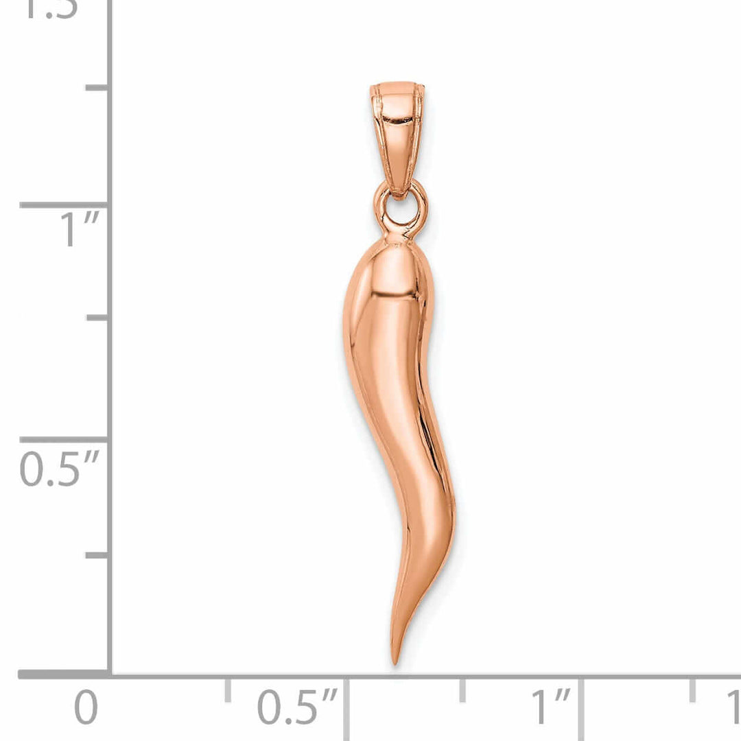 14k Rose Gold Solid Polished Large Size 3-D Italian Horn Charm Pendant