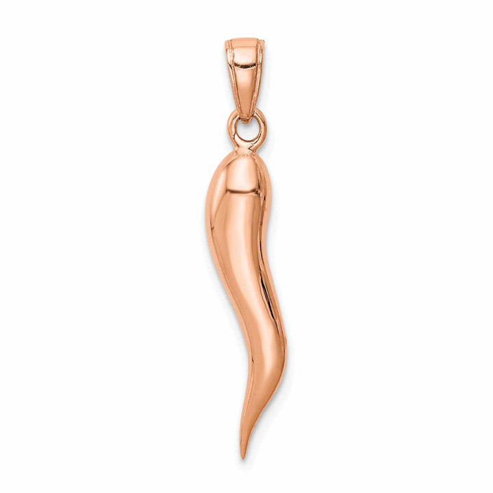 14k Rose Gold Solid Polished Large Size 3-D Italian Horn Charm Pendant