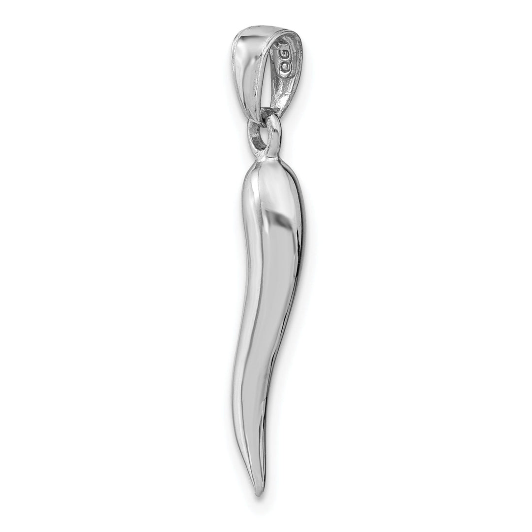 14k White Gold Solid Polished Finish Large Size 3-Dimensional Italian Horn Charm Pendant