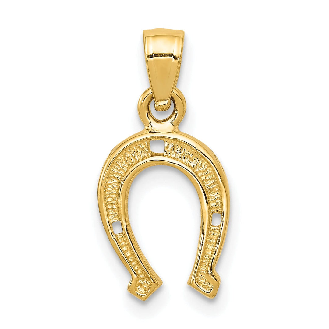 14K Yellow Gold Solid Textured Polished Finish Horseshoe Charm Pendant