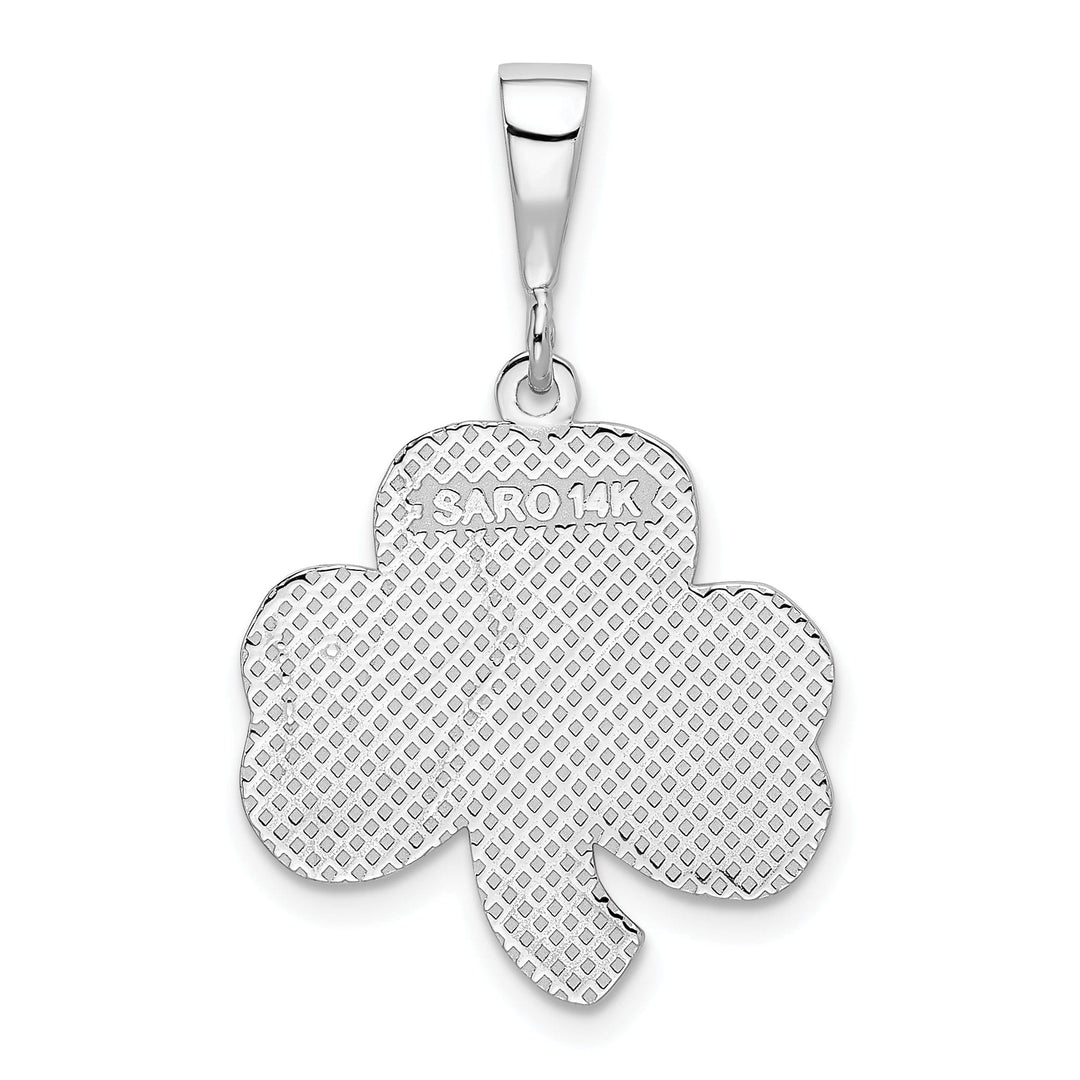 14k White Gold Textured Polished Finish Trinity Design Clover Charm Pendant