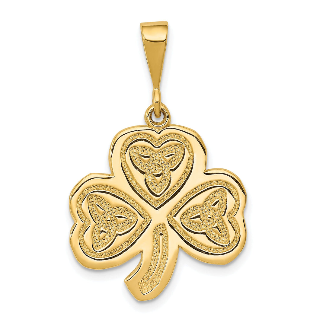 14k Yellow Gold Textured Polished Finish Trinity Design Clover Charm Pendant