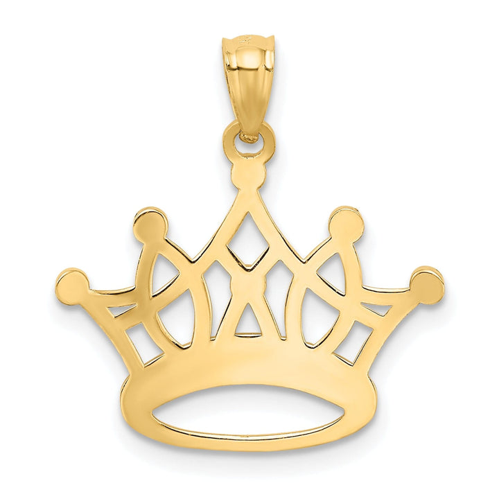 14k Yellow Gold White Rhodium Solid Polished Diamond Cut Finish Mens Kings Crown Design Charm Pendant