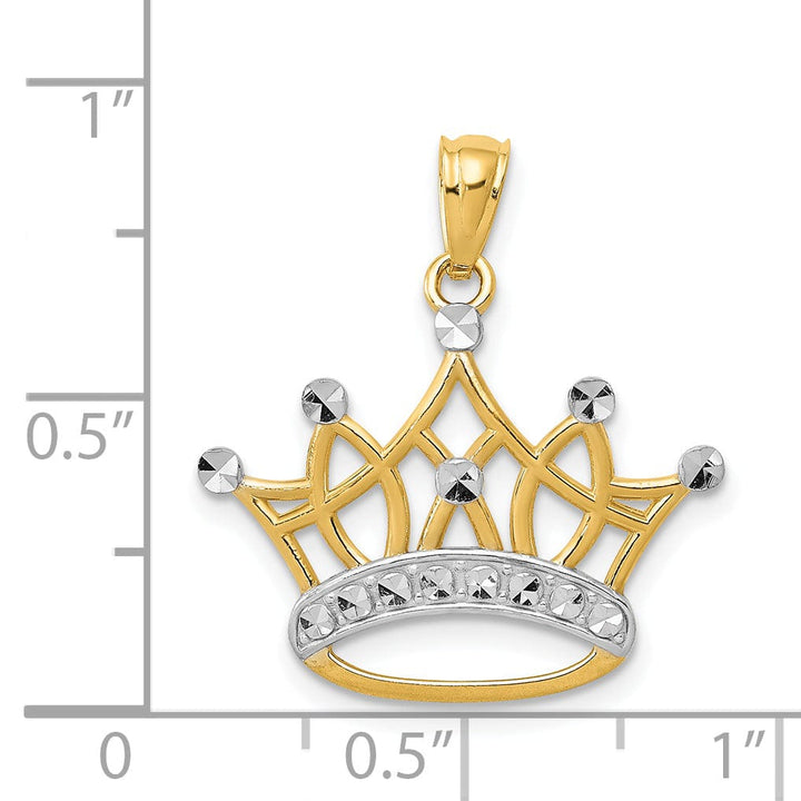 14k Yellow Gold White Rhodium Solid Polished Diamond Cut Finish Mens Kings Crown Design Charm Pendant