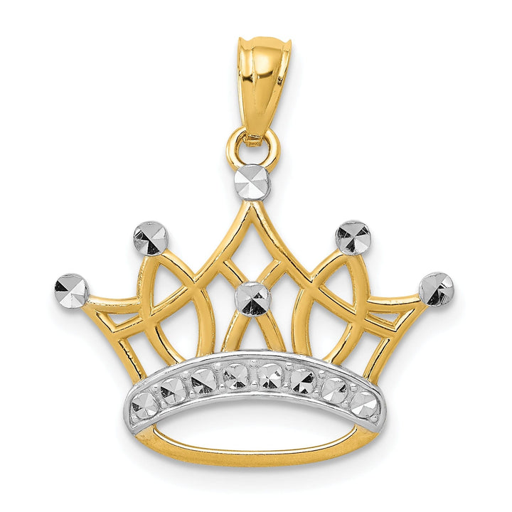 14k Yellow Gold White Rhodium Solid Polished Diamond Cut Finish Mens Kings Crown Design Charm Pendant