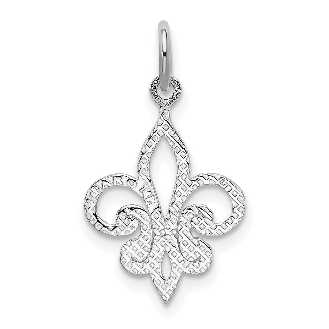 14k White Gold Textured Polished Finish Fleur De Lis Design Charm Pendant