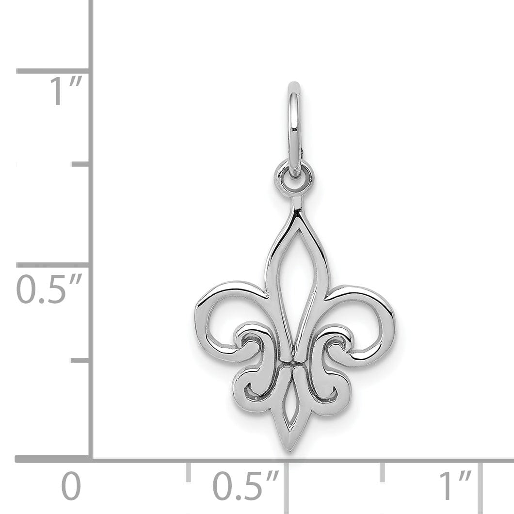 14k White Gold Textured Polished Finish Fleur De Lis Design Charm Pendant