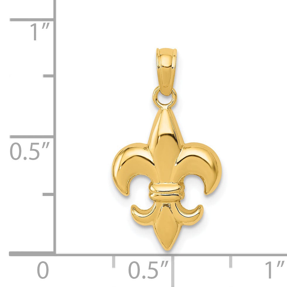 14k Yellow Gold Solid Polished Finish Concave Shape Small Size Fleur-De-Lis Design Charm Pendant