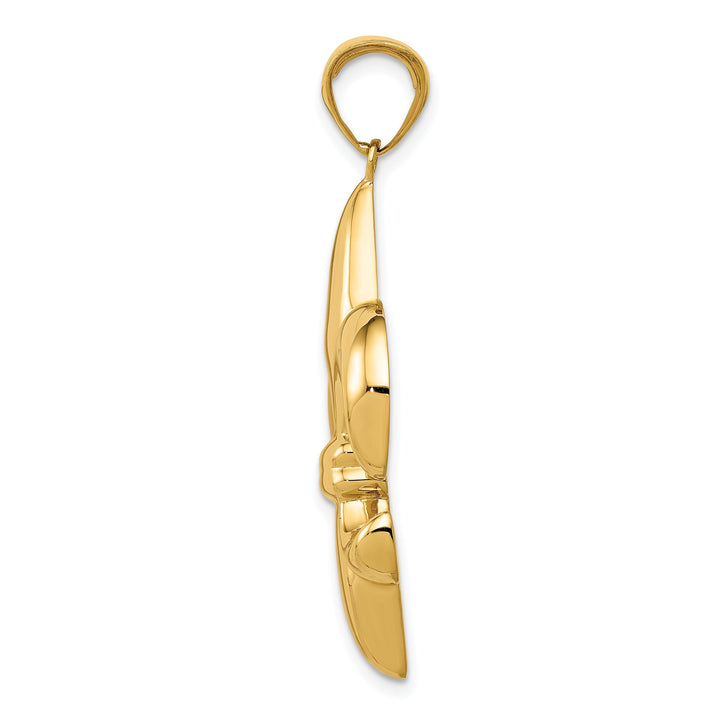 14k Yellow Gold Solid Polished Finish Concave Shape Large Size Fleur-De-Lis Design Charm Pendant