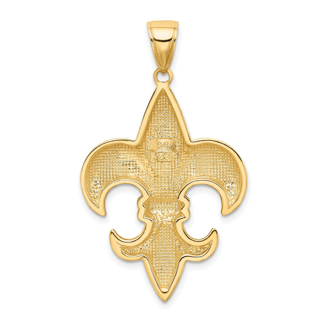 14k Yellow Gold Solid Polished Finish Concave Shape Large Size Fleur-De-Lis Design Charm Pendant