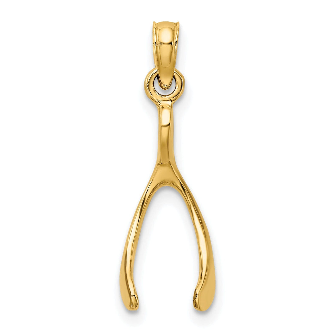 14k Yellow Gold Polished Finish Solid Wishbone Design Charm Pendant