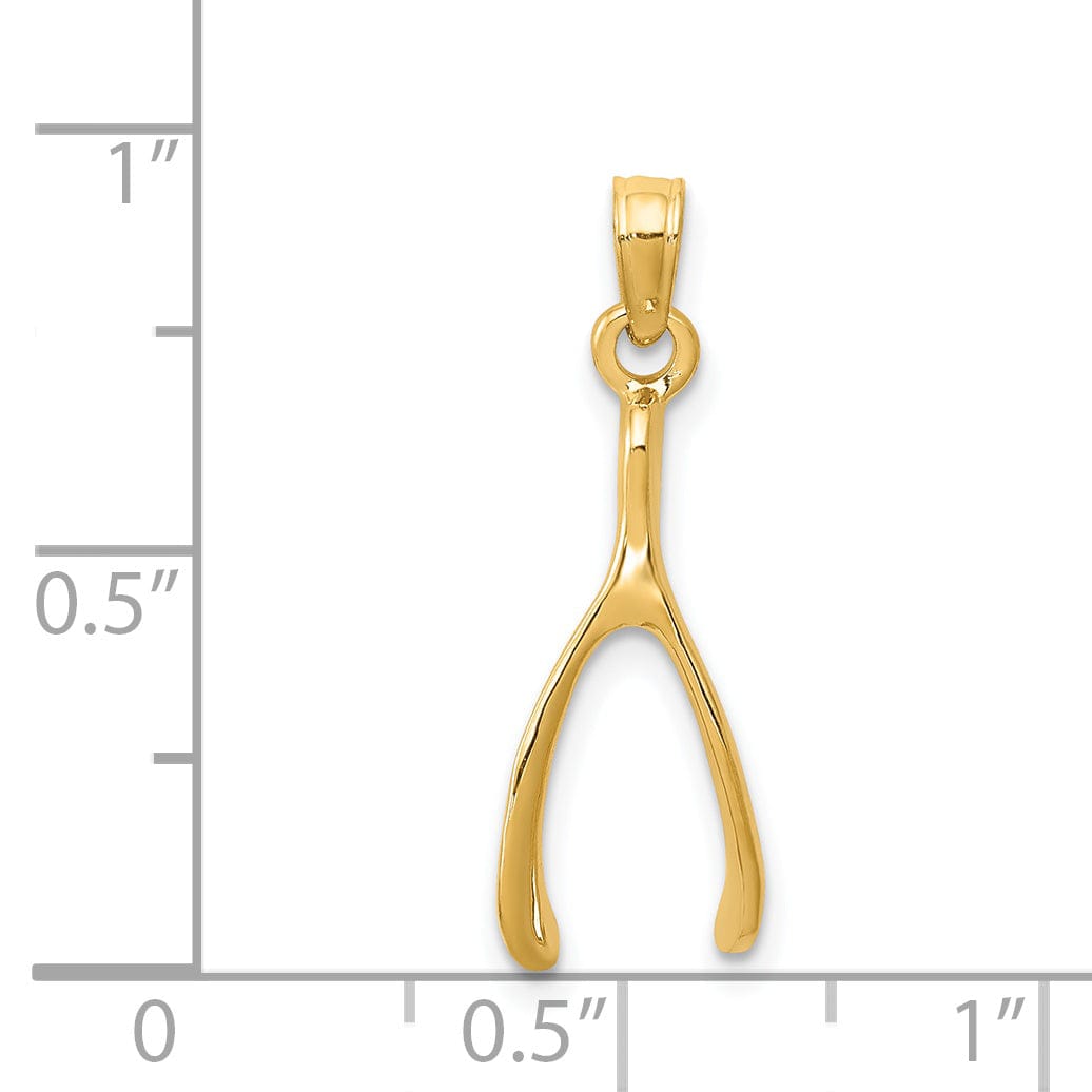 14k Yellow Gold Polished Finish Solid Wishbone Design Charm Pendant