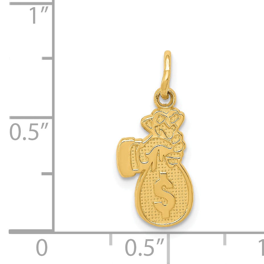 14k Yellow Gold Textured Polished Finish Money Bag Charm Pendant