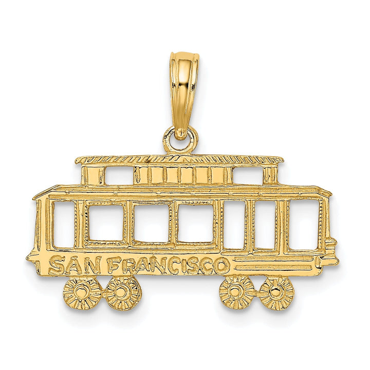 14k Yellow Gold Textured Polished Finish SAN FRANCISCO Cable Car Design Charm Pendant