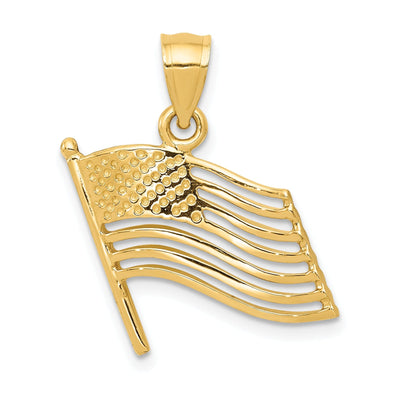14K Yellow Gold Polished Textured Finish Solid U.S.A American Flag Cut Out Design Charm Pendant at $ 155.92 only from Jewelryshopping.com