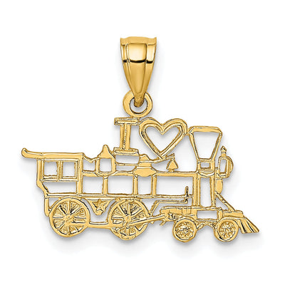 14k Yellow Gold Polished Textured Finish Cut Out Design I LOVE TRAINS Charm Pendant at $ 60.42 only from Jewelryshopping.com