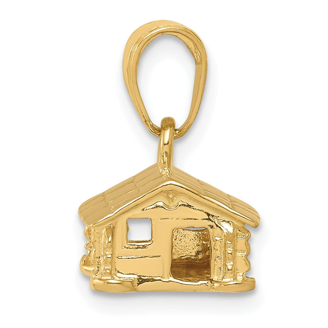 14k Yellow Gold Solid Polished Finish 3-Dimensional Log Cabin Charm Pendant