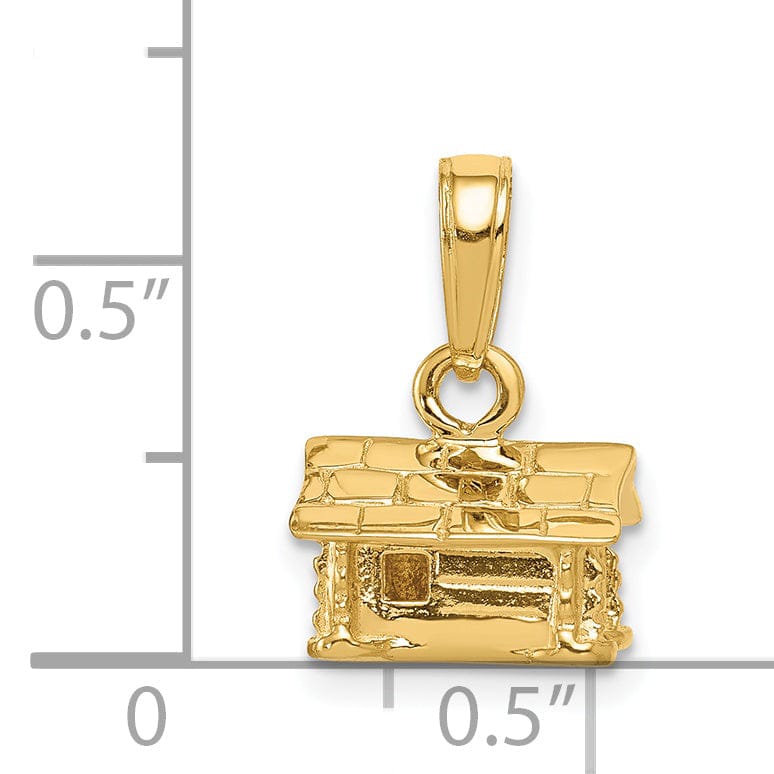 14k Yellow Gold Solid Polished Finish 3-Dimensional Log Cabin Charm Pendant