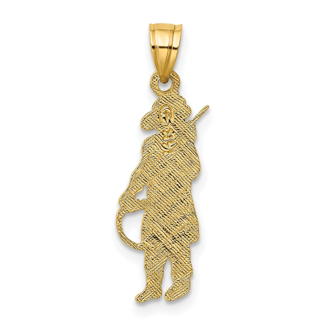 14k Yellow Gold Polished Textured Finish Fireman Holding Water Hose Charm Pendant