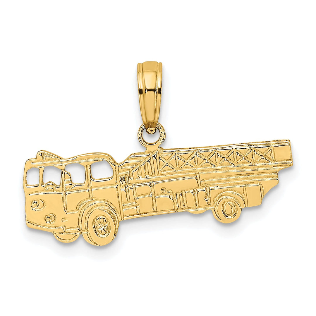 14k Yellow Gold Polished Textured Finish Ladder Fire Truck Charm Pendant