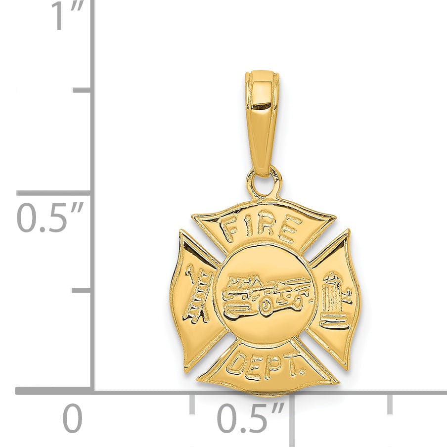 14k Yellow Gold Fire Dept Shield Charm Pendant