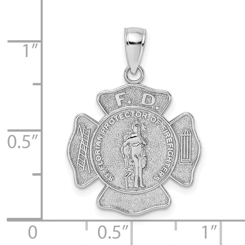 14k White Gold Textured Polished Finish Fire Department FD Saint Florian Badge Pendant