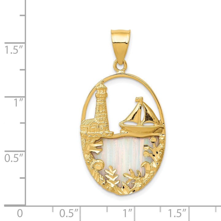 14kYellow Gold Opal Lighthouse Sailboat Pendant