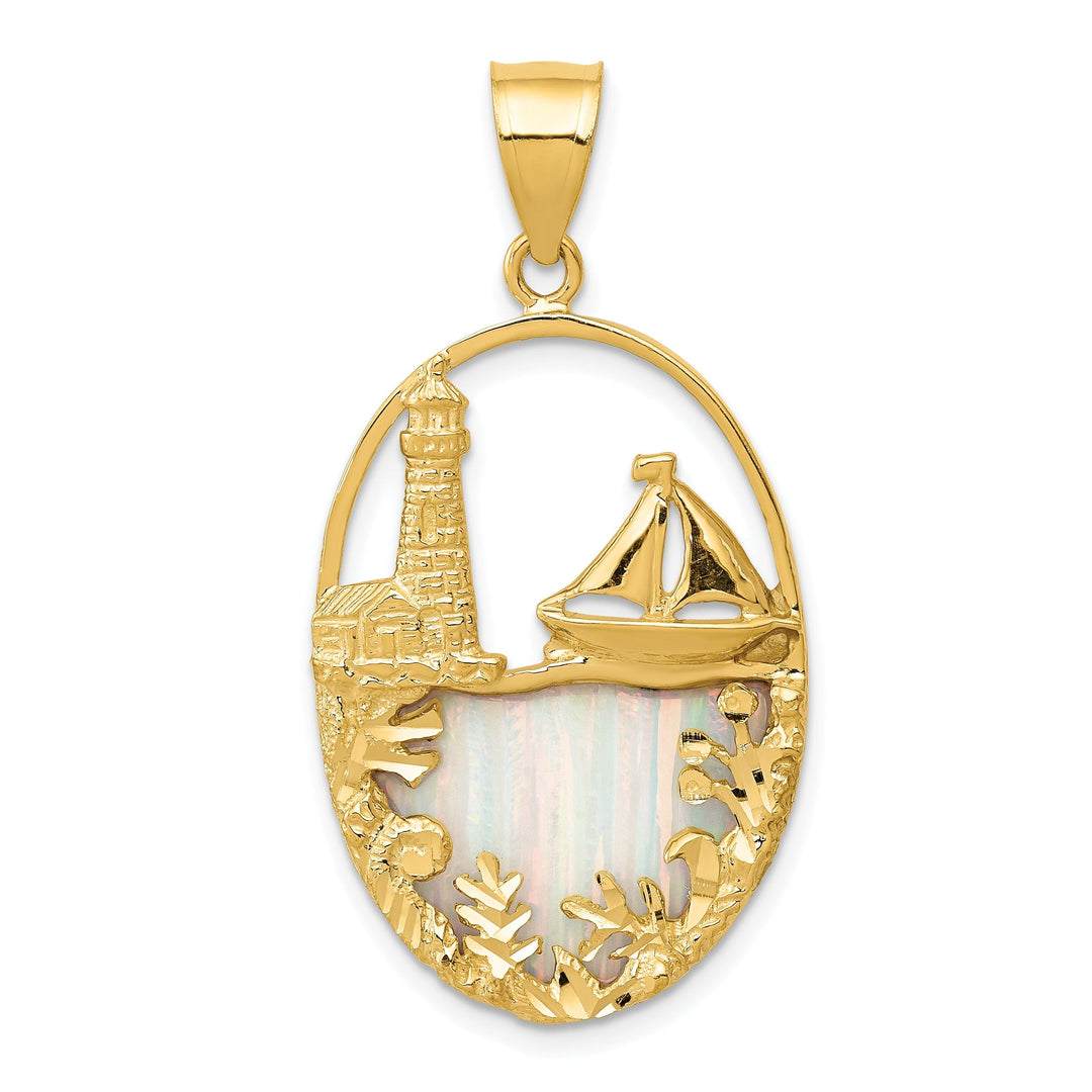 14kYellow Gold Opal Lighthouse Sailboat Pendant