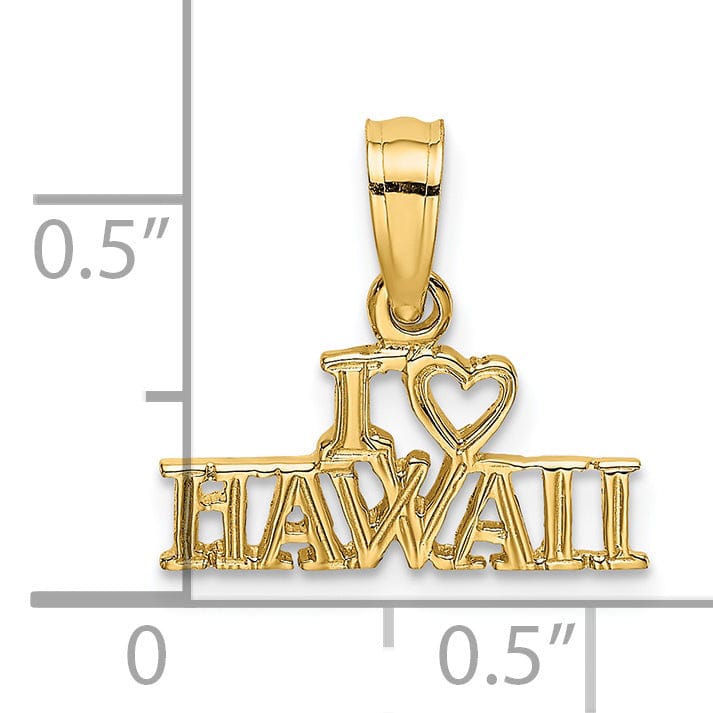 14k Yellow Gold Textured Polished Finish I HEART HAWAII Design Charm Pendant