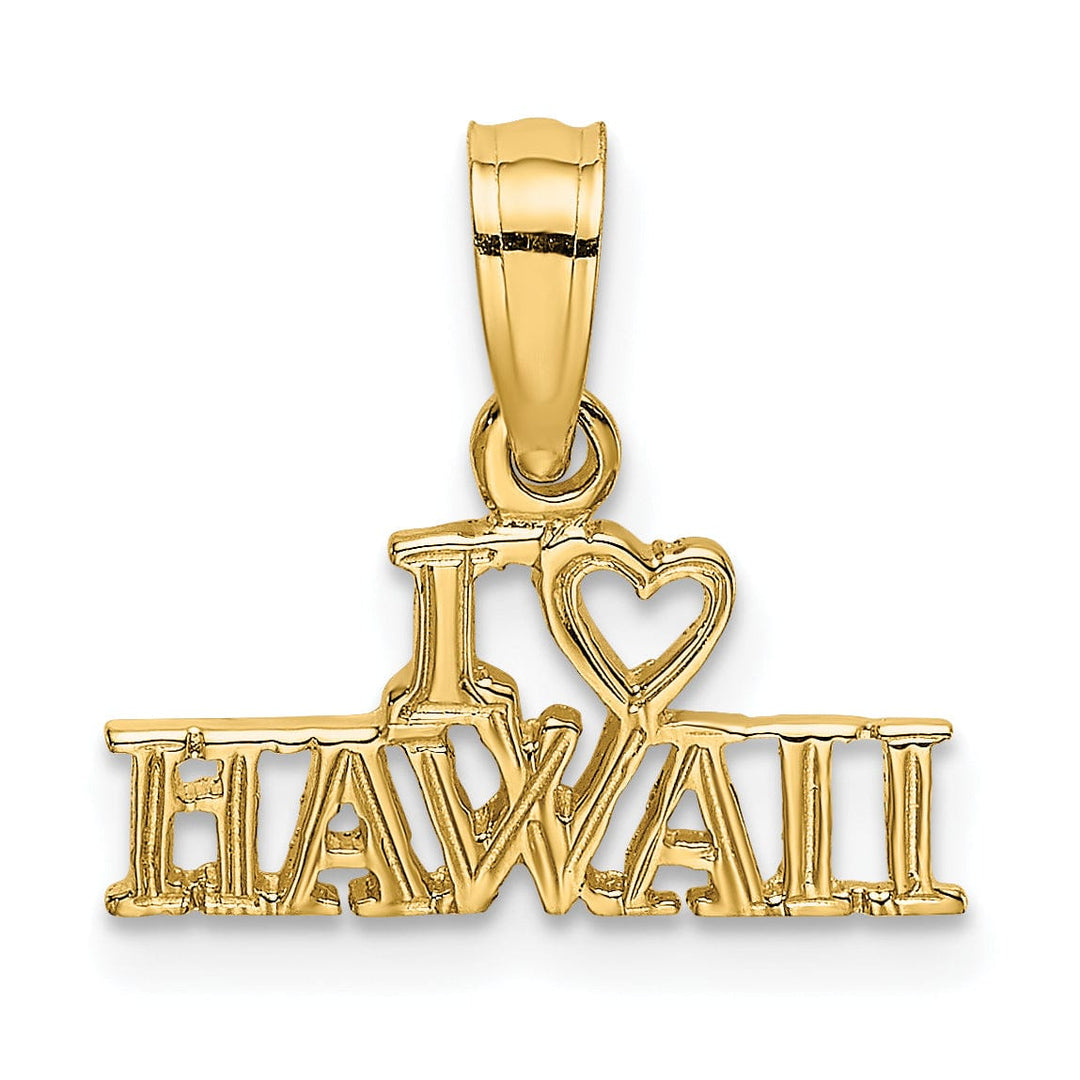 14k Yellow Gold Textured Polished Finish I HEART HAWAII Design Charm Pendant