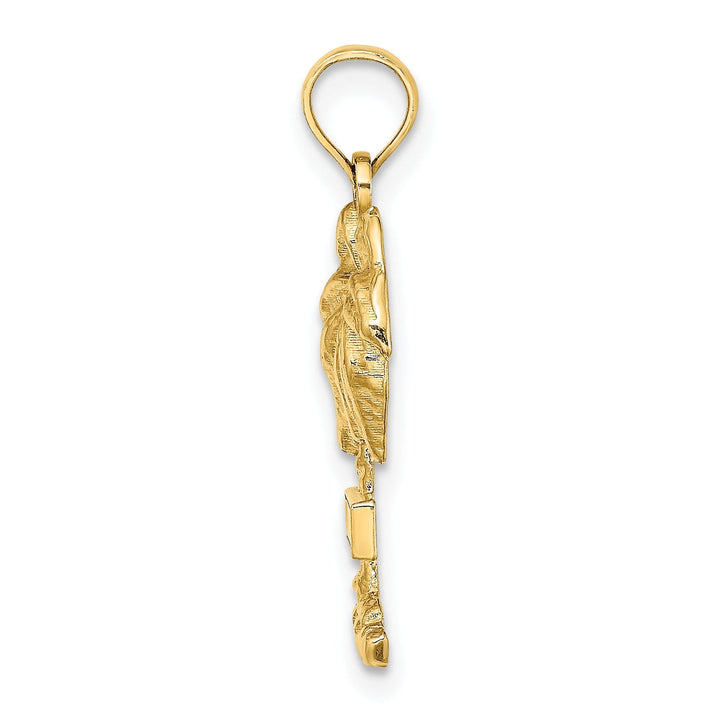 14K Yellow Gold Polished Textured Finish Sanit GEORGE Banner Sign on Palm Tree Charm Pendant