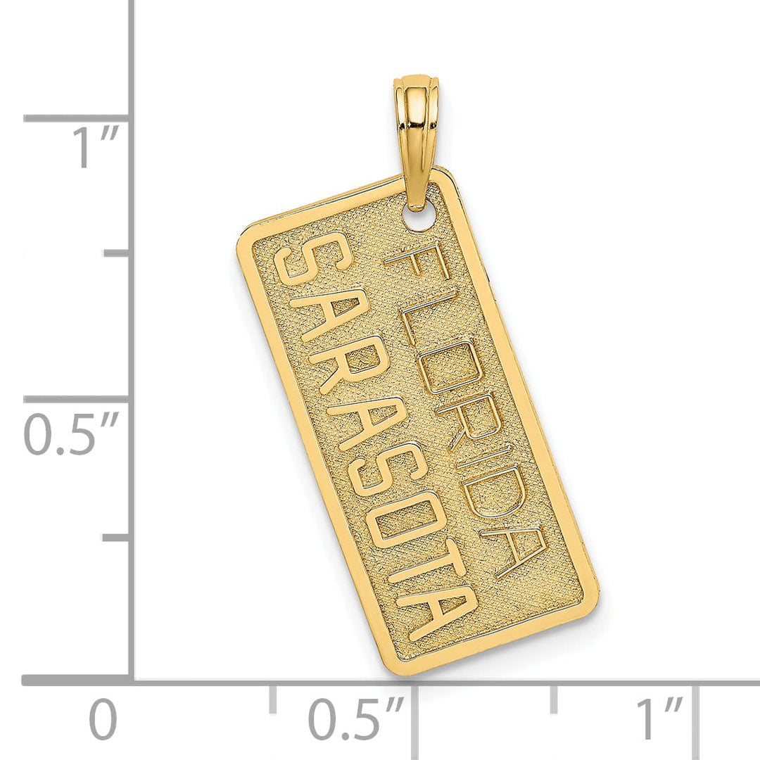 14k Yellow Gold Polished Textured Finish SARASOTA FLORIDA License Plate Charm Pendant