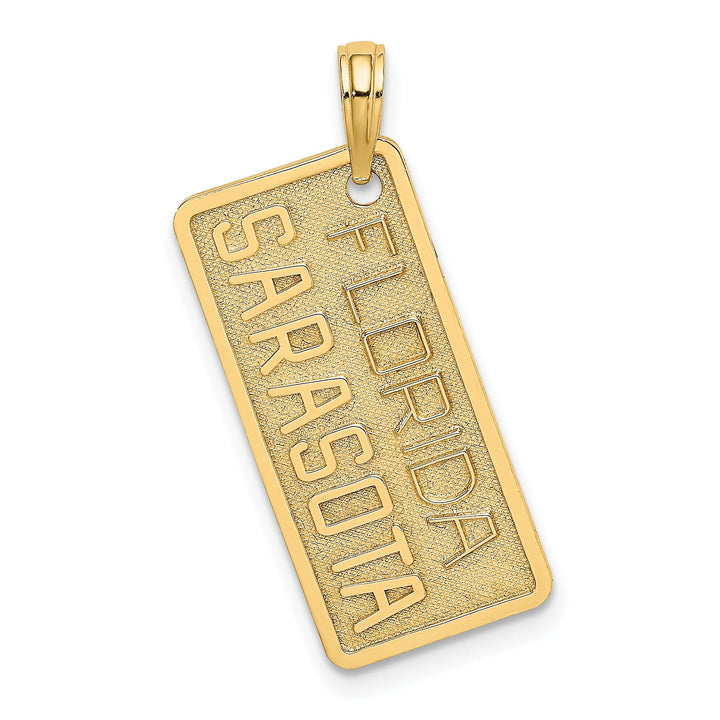 14k Yellow Gold Polished Textured Finish SARASOTA FLORIDA License Plate Charm Pendant