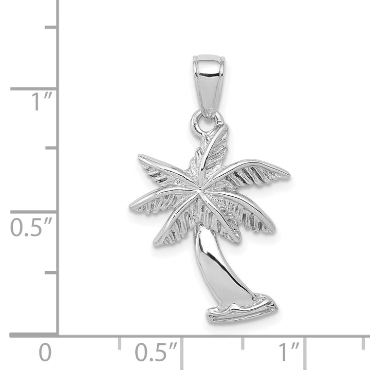 14k White Gold Solid Polished Finish Men's Palm Tree Charm Pendant