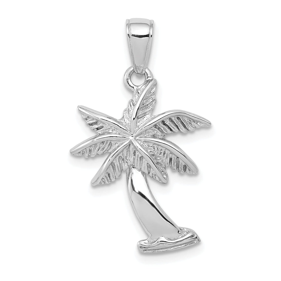 14k White Gold Solid Polished Finish Men's Palm Tree Charm Pendant