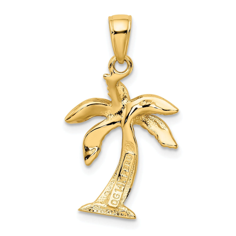 14k Yellow Gold Solid Texture Polished Finish Mens Palm Tree Charm Pendant