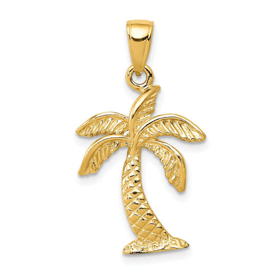 14k Yellow Gold Solid Texture Polished Finish Mens Palm Tree Charm Pendant