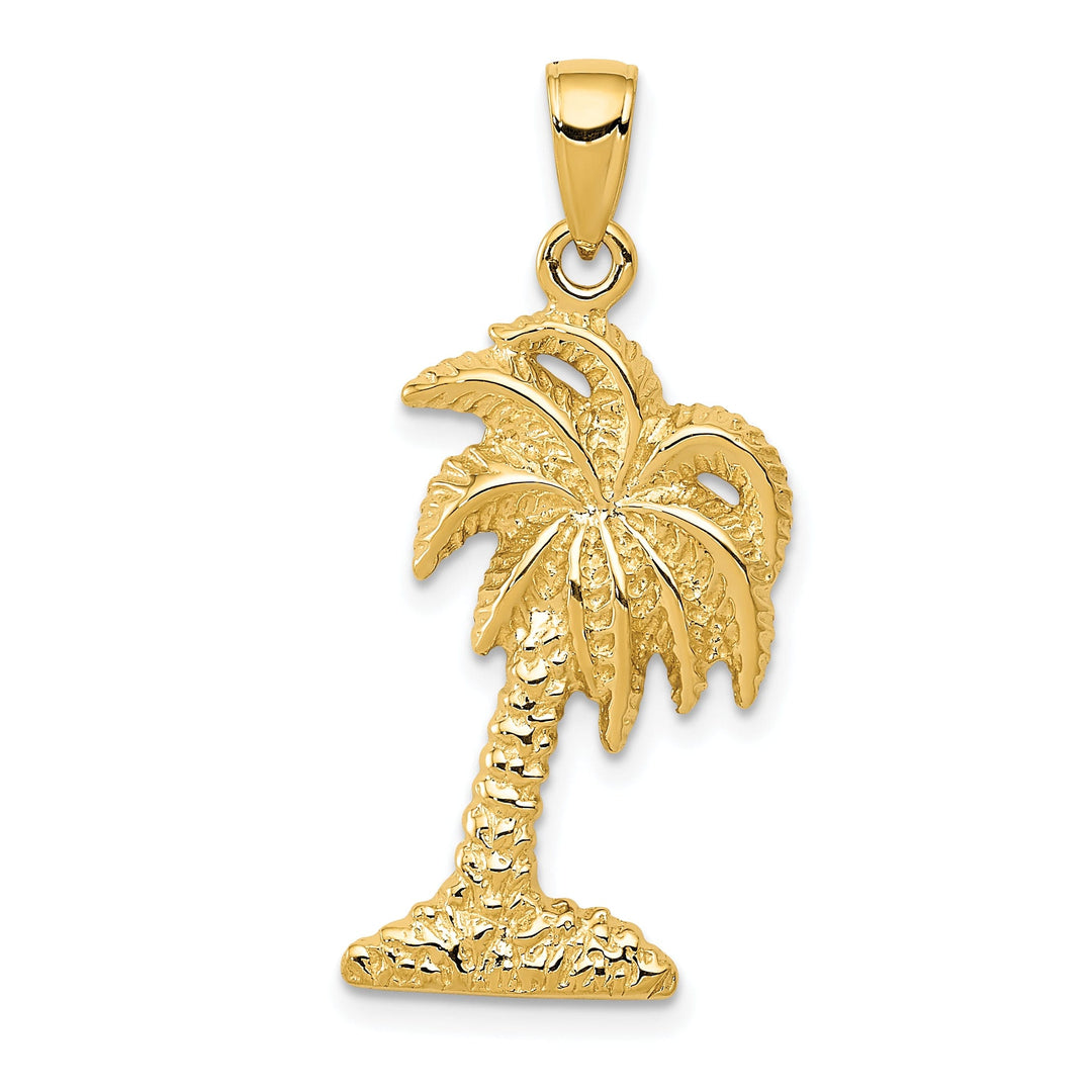 14k Yellow Gold Solid Textured Finish Men's Palm Tree Charm Pendant