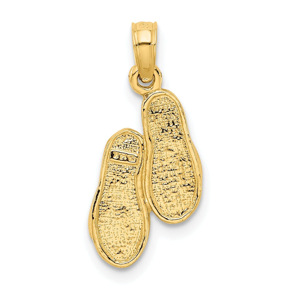 14k Yellow Gold 3-Dimensional Solid Texture Polished Finish Pair of Flip Flop Sandles Charm Pendant