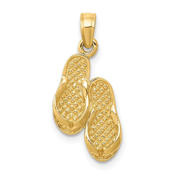 14k Yellow Gold 3-Dimensional Solid Texture Polished Finish Pair of Flip Flop Sandles Charm Pendant