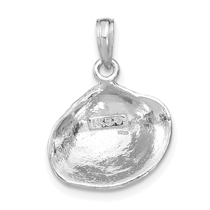 14k White Gold Solid Textured Polished Finish Medium Size Clam Shell Charm Pendant