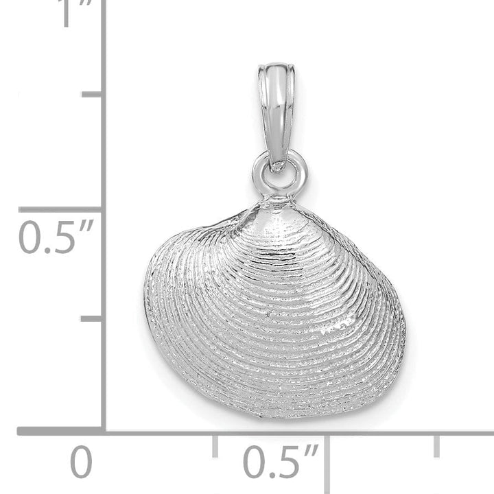 14k White Gold Solid Textured Polished Finish Medium Size Clam Shell Charm Pendant