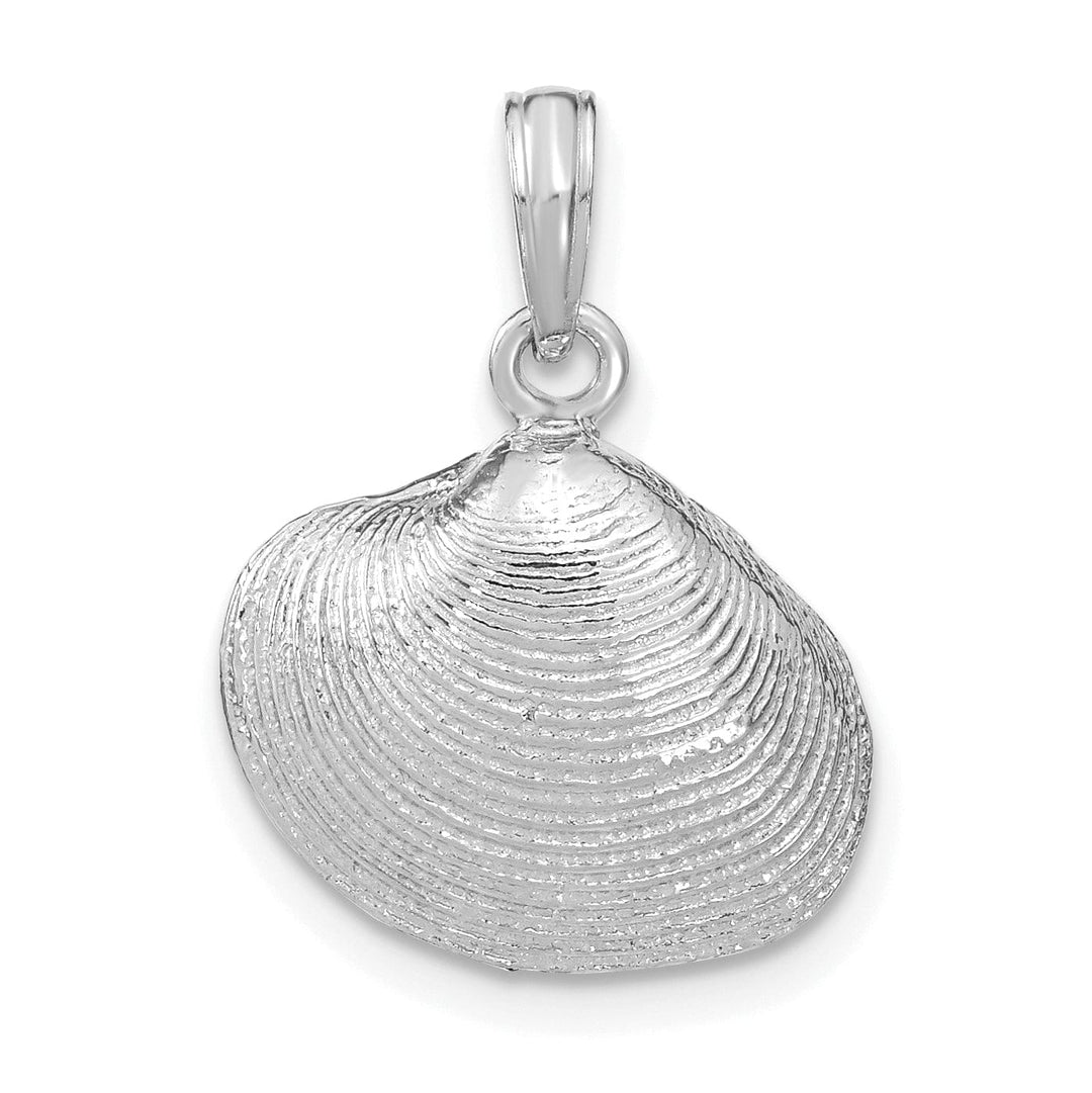 14k White Gold Solid Textured Polished Finish Medium Size Clam Shell Charm Pendant