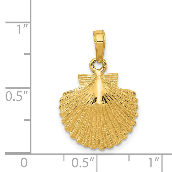14k Yellow Gold Solid Texture Polished Finish Scallop Sea Shell Charm Pendant
